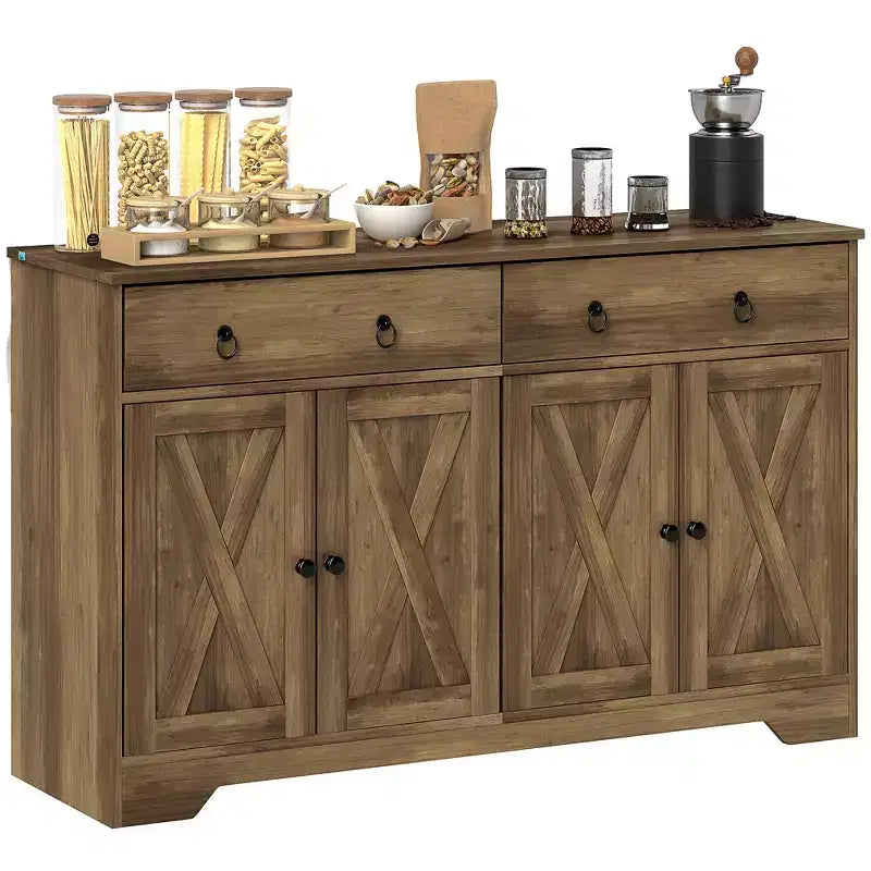 HOMCOM Buffet avec Rangement, Meuble Bas de Style Ferme avec 2 Tiroirs et Portes Coulissantes, Table de Buffet avec Étagères Réglables