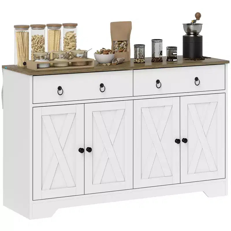 HOMCOM Buffet avec Rangement, Meuble Bas de Style Ferme avec 2 Tiroirs et Portes Coulissantes, Table de Buffet avec Étagères Réglables