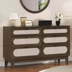 Table de chevet en rotin, Table d'appoint moderne avec 6 tiroirs, Commode étroite, Tables d'appoint pour chambre à coucher, salon