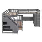 Lit superposé en L Whisen Modern Design (jumeau sur grand) avec 3 tiroirs, bureau portable et armoire