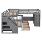 Lit superposé en L Whisen Modern Design (jumeau sur grand) avec 3 tiroirs, bureau portable et armoire