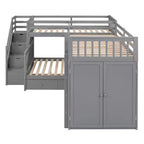 Lit superposé en L Whisen Modern Design (jumeau sur grand) avec 3 tiroirs, bureau portable et armoire