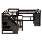 Lit superposé en L Whisen Modern Design (jumeau sur grand) avec 3 tiroirs, bureau portable et armoire
