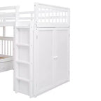 Lit superposé en L Whisen Modern Design (jumeau sur grand) avec 3 tiroirs, bureau portable et armoire
