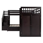 Lit superposé en L Whisen Modern Design (jumeau sur grand) avec 3 tiroirs, bureau portable et armoire