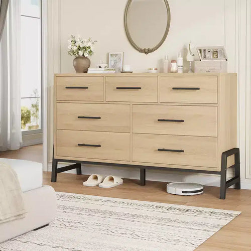 7 Dresser for Bedroom, 52 Wide Dresser, Wide Drawer Dresser with Storage Freestanding, Wooden Dresser Storage Chest for Bedroom