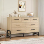 Commode de chambre à coucher 7 tiroirs, commode de 132 cm de large, commode à tiroirs larges avec rangement autonome, commode de rangement en bois pour chambre à coucher
