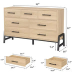 Commode de chambre à coucher 7 tiroirs, commode de 132 cm de large, commode à tiroirs larges avec rangement autonome, commode de rangement en bois pour chambre à coucher