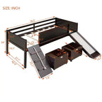 Lit mezzanine Whisen 78,5 long. x 79,2 larg. au design moderne, taille lit jumeau, en bois avec deux boîtes de rangement