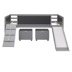 Lit mezzanine Whisen 78,5 long. x 79,2 larg. au design moderne, taille lit jumeau, en bois avec deux boîtes de rangement