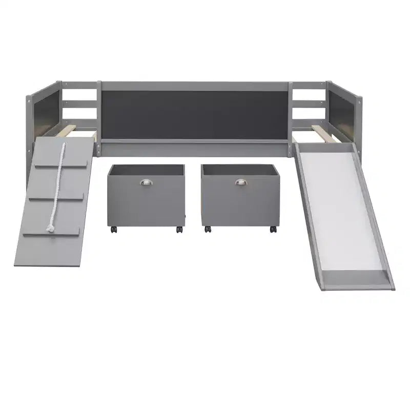 Lit mezzanine Whisen 78,5 long. x 79,2 larg. au design moderne, taille lit jumeau, en bois avec deux boîtes de rangement