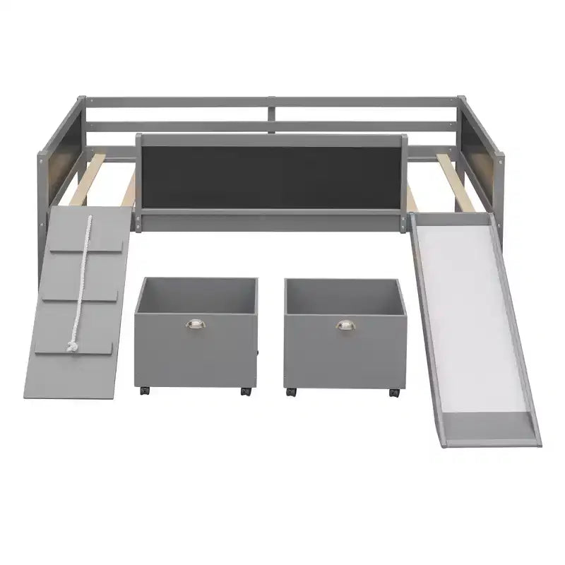 Lit mezzanine Whisen 78,5 long. x 79,2 larg. au design moderne, taille lit jumeau, en bois avec deux boîtes de rangement