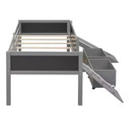 Lit mezzanine Whisen 78,5 long. x 79,2 larg. au design moderne, taille lit jumeau, en bois avec deux boîtes de rangement