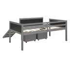 Lit mezzanine Whisen 78,5 long. x 79,2 larg. au design moderne, taille lit jumeau, en bois avec deux boîtes de rangement