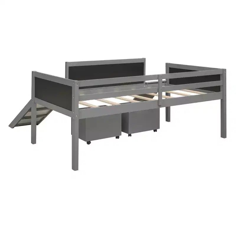 Lit mezzanine Whisen 78,5 long. x 79,2 larg. au design moderne, taille lit jumeau, en bois avec deux boîtes de rangement