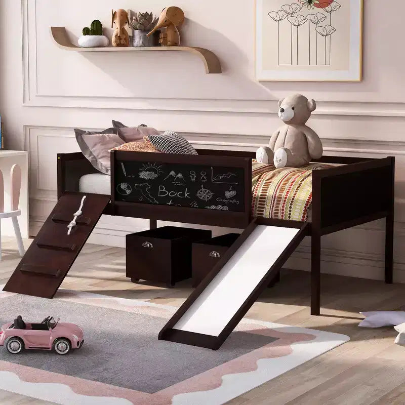 Lit mezzanine Whisen 78,5 long. x 79,2 larg. au design moderne, taille lit jumeau, en bois avec deux boîtes de rangement