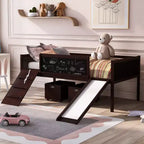 Lit mezzanine Whisen 78,5 long. x 79,2 larg. au design moderne, taille lit jumeau, en bois avec deux boîtes de rangement