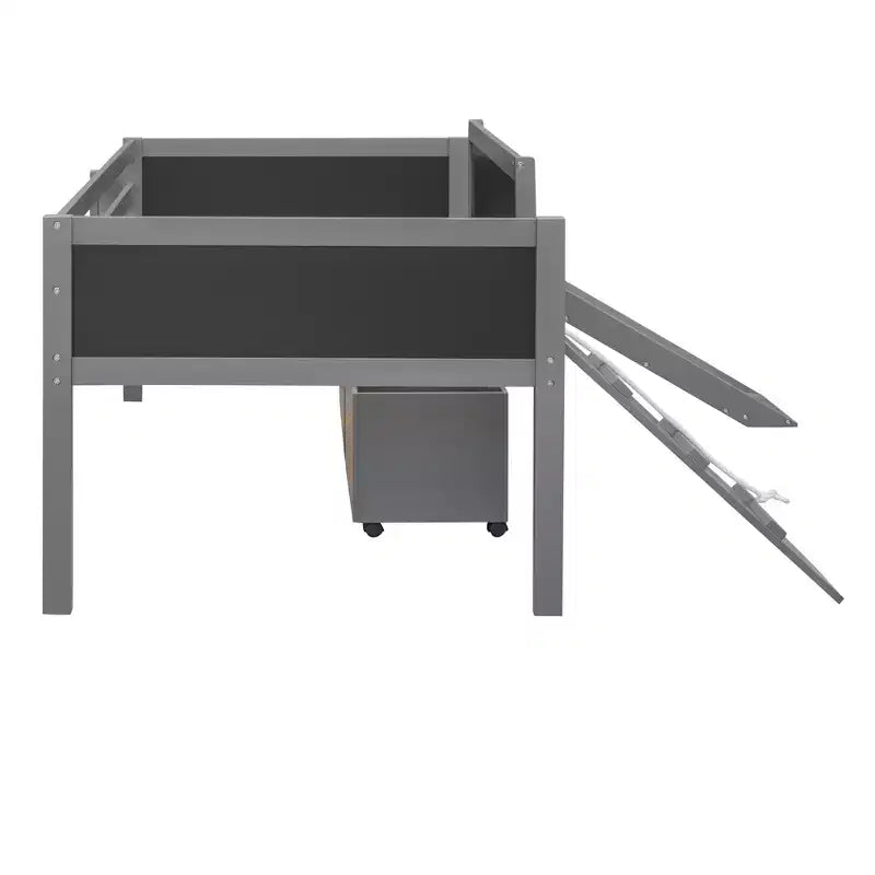 Lit mezzanine Whisen 78,5 long. x 79,2 larg. au design moderne, taille lit jumeau, en bois avec deux boîtes de rangement