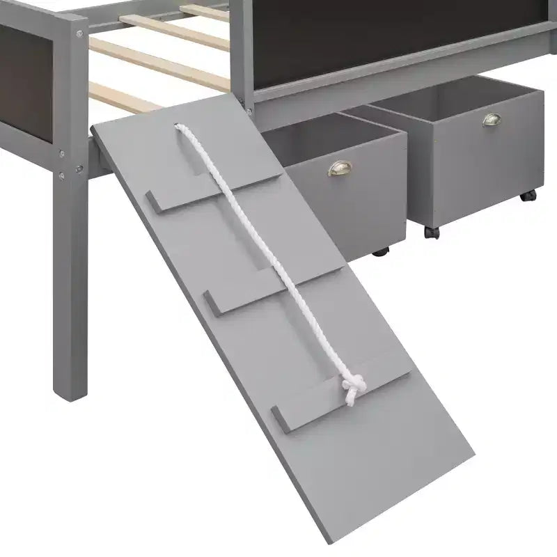 Lit mezzanine Whisen 78,5 long. x 79,2 larg. au design moderne, taille lit jumeau, en bois avec deux boîtes de rangement