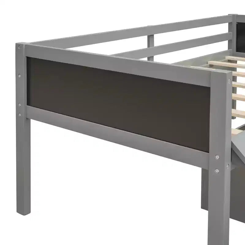Lit mezzanine Whisen 78,5 long. x 79,2 larg. au design moderne, taille lit jumeau, en bois avec deux boîtes de rangement