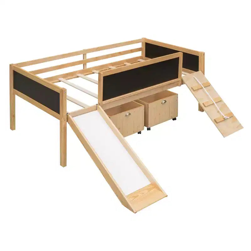 Lit mezzanine Whisen 78,5 long. x 79,2 larg. au design moderne, taille lit jumeau, en bois avec deux boîtes de rangement