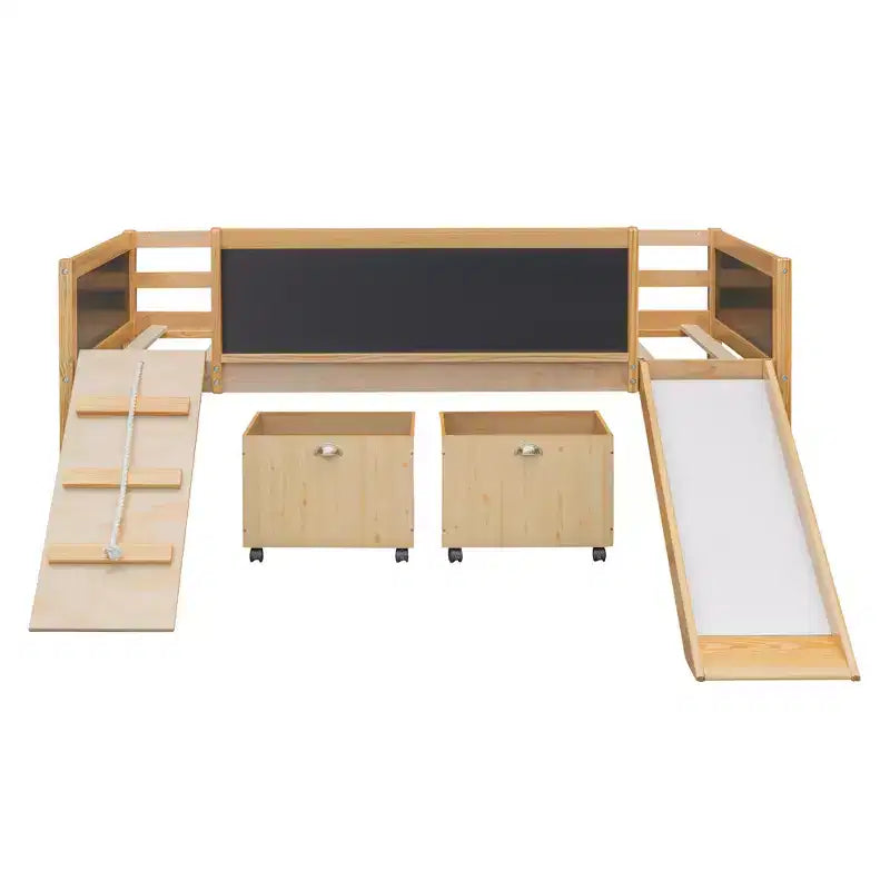 Lit mezzanine Whisen 78,5 long. x 79,2 larg. au design moderne, taille lit jumeau, en bois avec deux boîtes de rangement