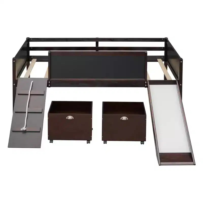 Lit mezzanine Whisen 78,5 long. x 79,2 larg. au design moderne, taille lit jumeau, en bois avec deux boîtes de rangement