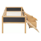 Lit mezzanine Whisen 78,5 long. x 79,2 larg. au design moderne, taille lit jumeau, en bois avec deux boîtes de rangement