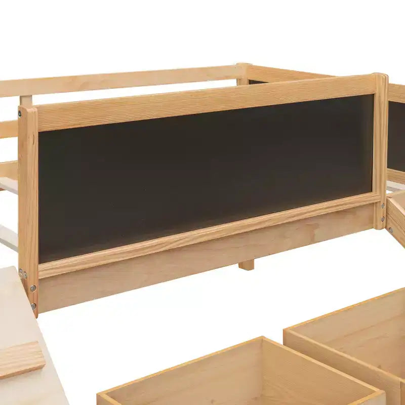 Lit mezzanine Whisen 78,5 long. x 79,2 larg. au design moderne, taille lit jumeau, en bois avec deux boîtes de rangement