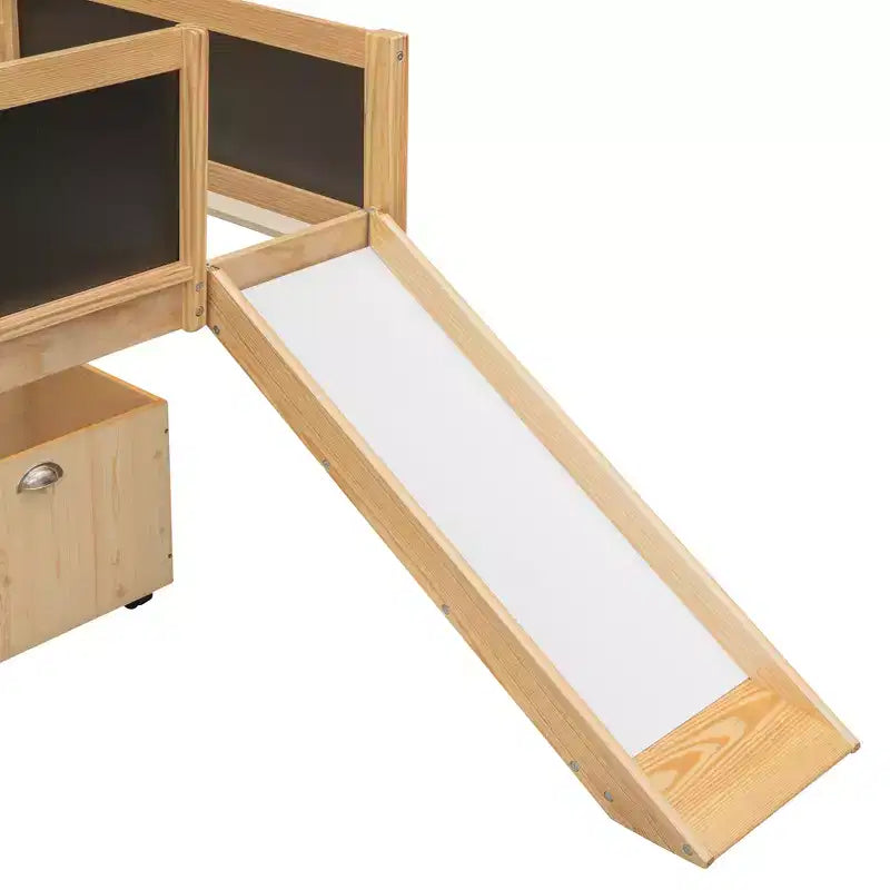 Lit mezzanine Whisen 78,5 long. x 79,2 larg. au design moderne, taille lit jumeau, en bois avec deux boîtes de rangement