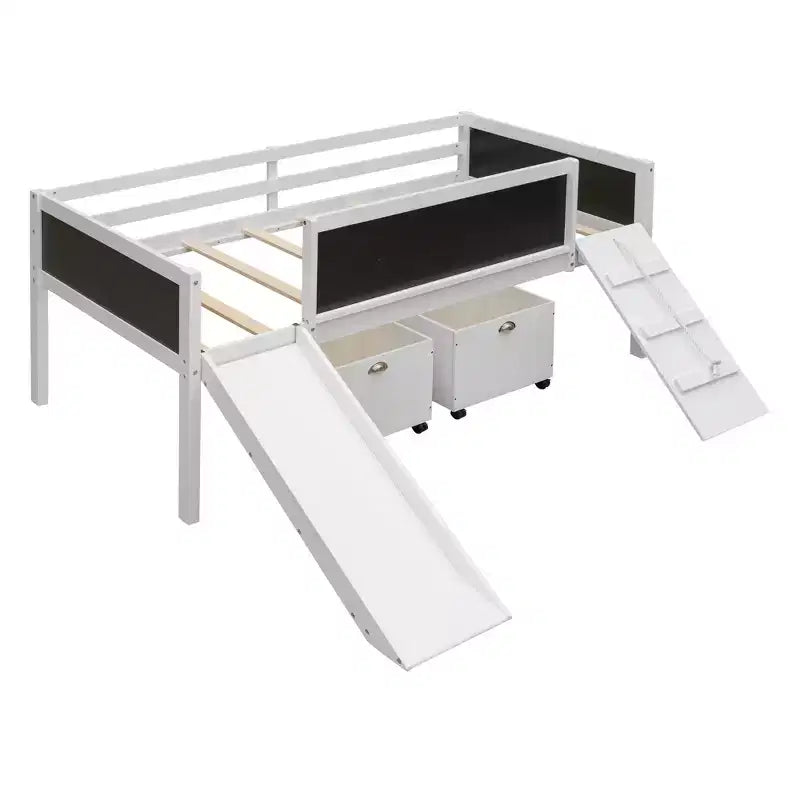 Lit mezzanine Whisen 78,5 long. x 79,2 larg. au design moderne, taille lit jumeau, en bois avec deux boîtes de rangement