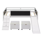 Lit mezzanine Whisen 78,5 long. x 79,2 larg. au design moderne, taille lit jumeau, en bois avec deux boîtes de rangement