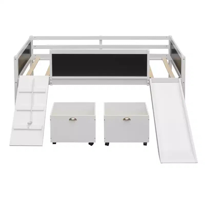 Lit mezzanine Whisen 78,5 long. x 79,2 larg. au design moderne, taille lit jumeau, en bois avec deux boîtes de rangement