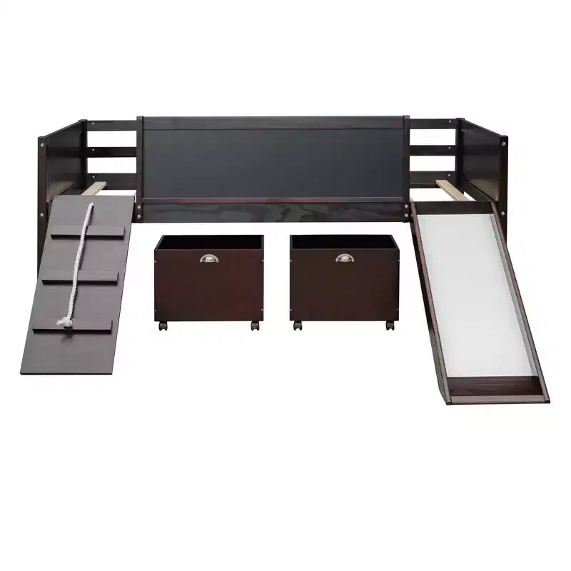Lit mezzanine Whisen 78,5 long. x 79,2 larg. au design moderne, taille lit jumeau, en bois avec deux boîtes de rangement