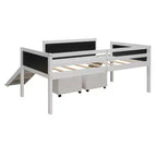 Lit mezzanine Whisen 78,5 long. x 79,2 larg. au design moderne, taille lit jumeau, en bois avec deux boîtes de rangement