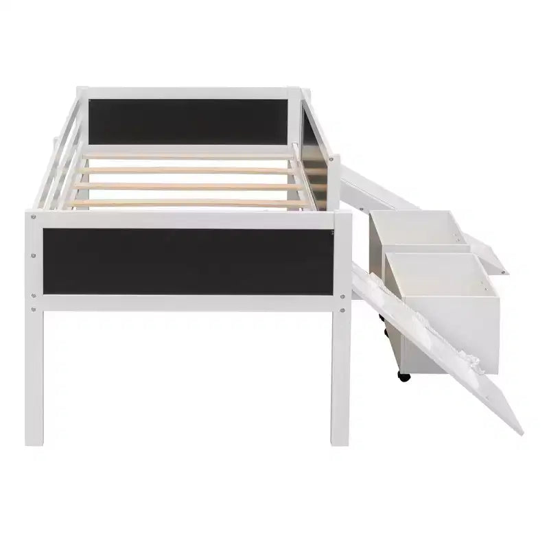 Lit mezzanine Whisen 78,5 long. x 79,2 larg. au design moderne, taille lit jumeau, en bois avec deux boîtes de rangement