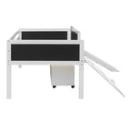 Lit mezzanine Whisen 78,5 long. x 79,2 larg. au design moderne, taille lit jumeau, en bois avec deux boîtes de rangement