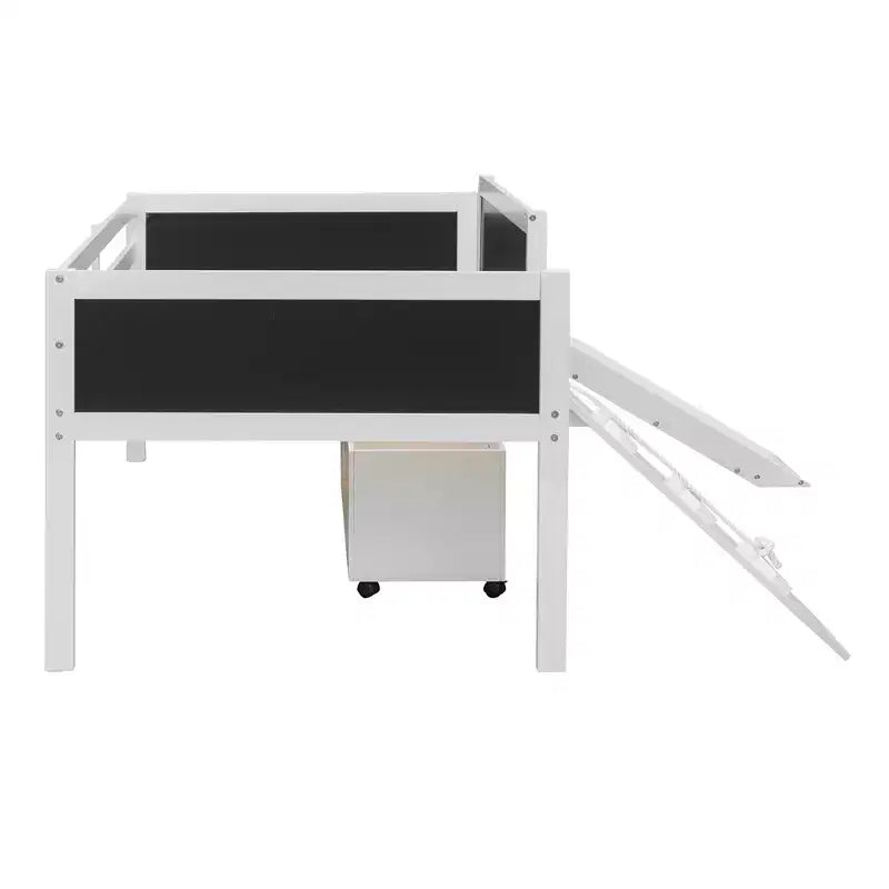 Lit mezzanine Whisen 78,5 long. x 79,2 larg. au design moderne, taille lit jumeau, en bois avec deux boîtes de rangement
