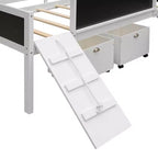 Lit mezzanine Whisen 78,5 long. x 79,2 larg. au design moderne, taille lit jumeau, en bois avec deux boîtes de rangement