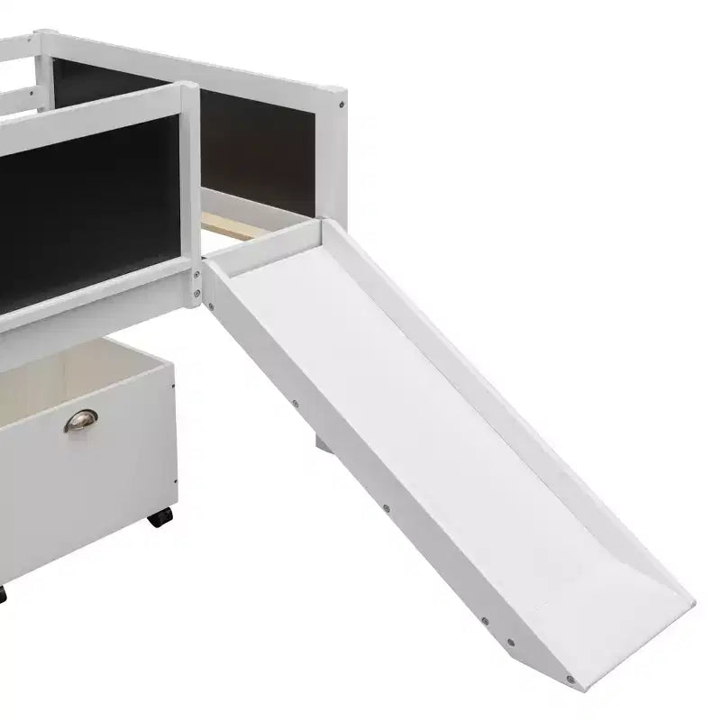 Lit mezzanine Whisen 78,5 long. x 79,2 larg. au design moderne, taille lit jumeau, en bois avec deux boîtes de rangement