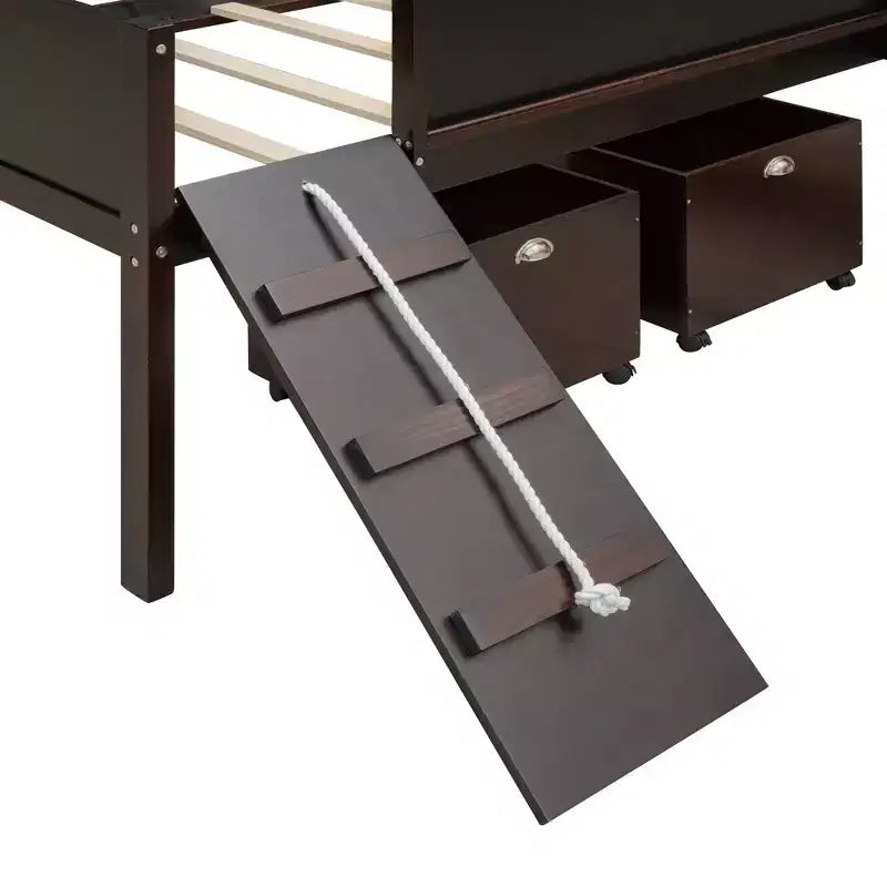 Lit mezzanine Whisen 78,5 long. x 79,2 larg. au design moderne, taille lit jumeau, en bois avec deux boîtes de rangement
