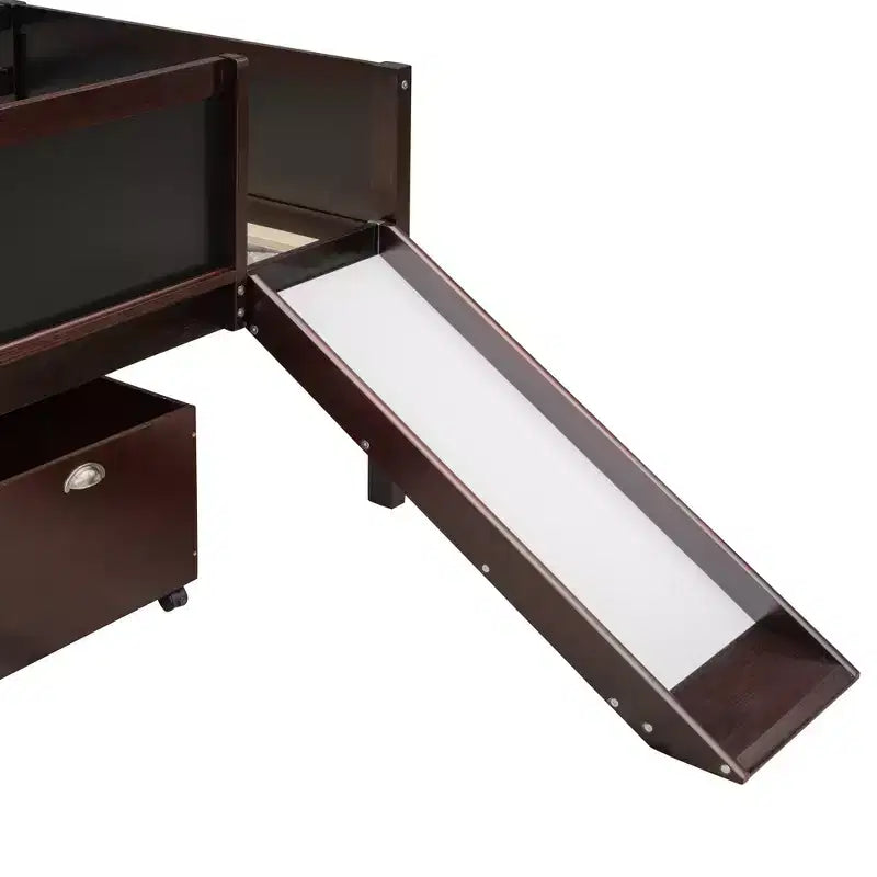 Lit mezzanine Whisen 78,5 long. x 79,2 larg. au design moderne, taille lit jumeau, en bois avec deux boîtes de rangement