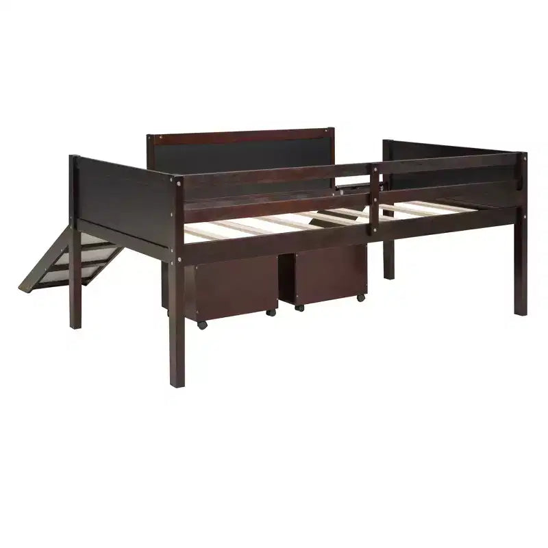 Lit mezzanine Whisen 78,5 long. x 79,2 larg. au design moderne, taille lit jumeau, en bois avec deux boîtes de rangement