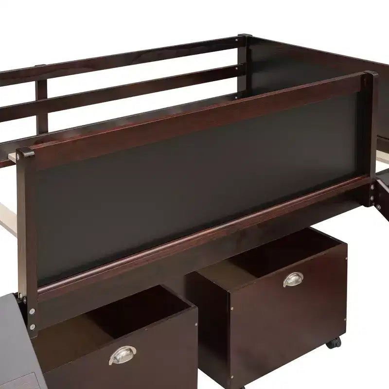 Lit mezzanine Whisen 78,5 long. x 79,2 larg. au design moderne, taille lit jumeau, en bois avec deux boîtes de rangement