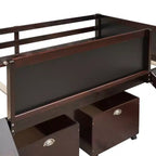 Lit mezzanine Whisen 78,5 long. x 79,2 larg. au design moderne, taille lit jumeau, en bois avec deux boîtes de rangement