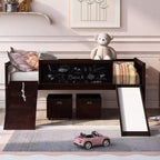 Lit mezzanine Whisen 78,5 long. x 79,2 larg. au design moderne, taille lit jumeau, en bois avec deux boîtes de rangement