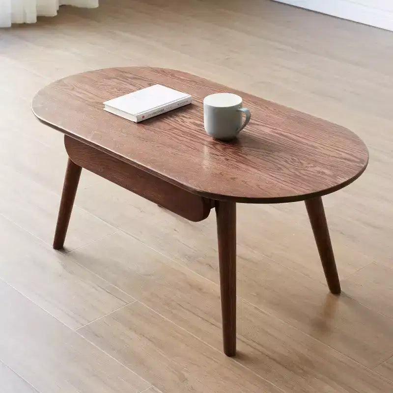 GDFStudio Belle Table Basse Ovale en Bois de Chêne Massif 39,37W avec un Tiroir