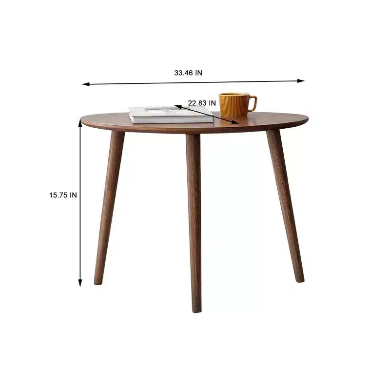 GDFStudio Adolph Table Basse Ovale Mid-Century Moderne 33.46 L en Bois de Chêne Massif à Trois Pieds