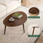 GDFStudio Adolph Table Basse Ovale Mid-Century Moderne 33.46 L en Bois de Chêne Massif à Trois Pieds