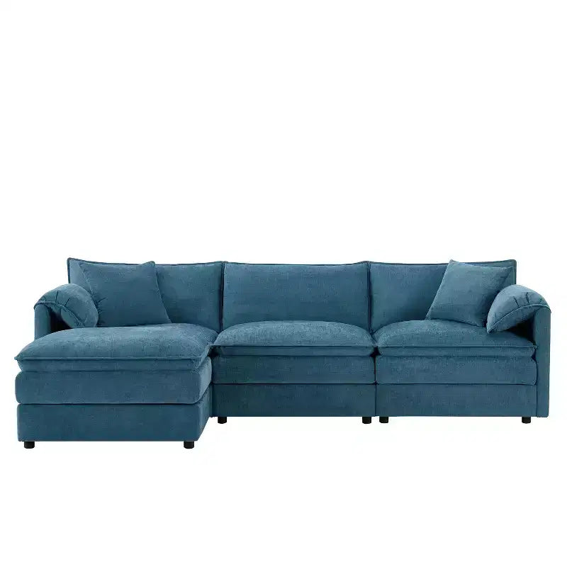 Canapé sectionnel modulaire surdimensionné en chenille Whisen Modern Design, 4 places avec double coussin et poufs mobiles